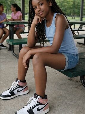 Nike Kids Air Jordan 1 Sneakers in Black, White & Rose 6Y